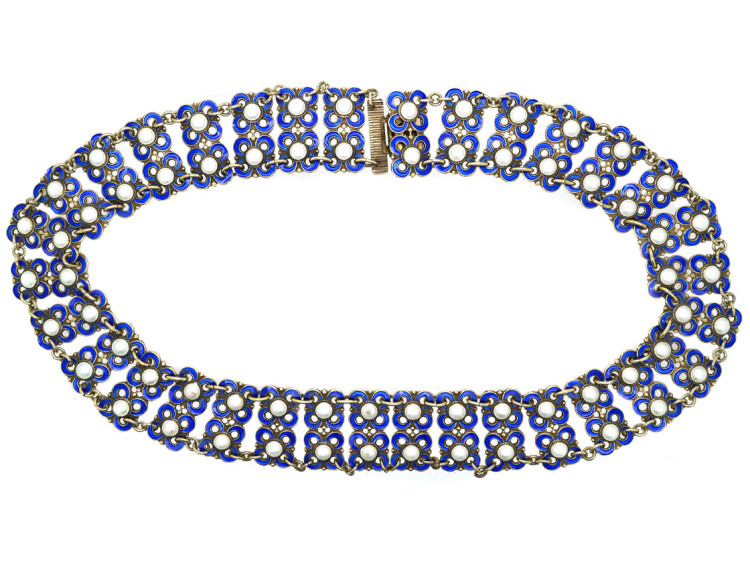 Silver Blue & White Enamel Collar by David Andersen