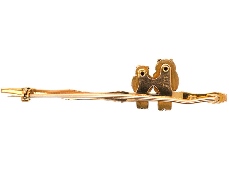 Edwardian Two Colour 15ct Gold Mother & Baby Owl on a Branch Brooch