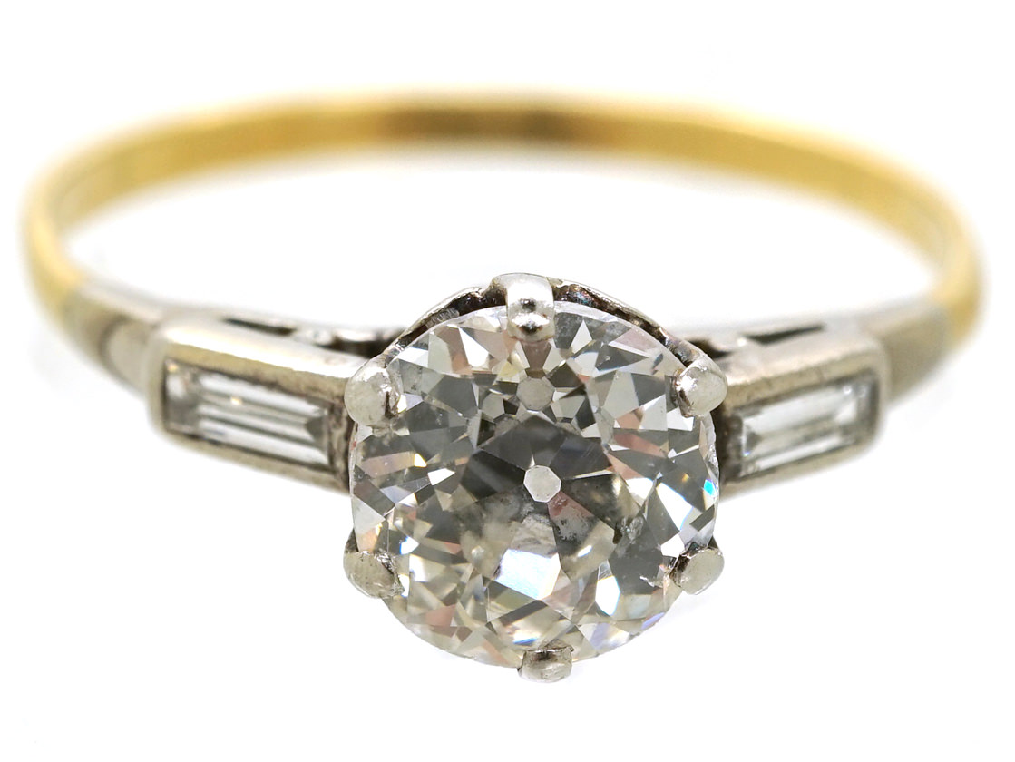 Art Deco 18ct Gold & Platinum, Diamond Solitaire Ring With Baguette ...