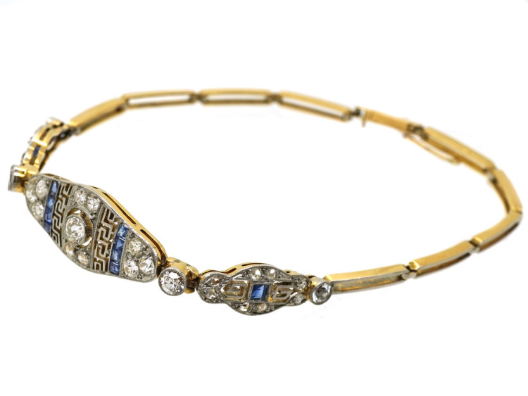 Art Deco 15ct Gold & Platinum, Sapphire & Diamond Bracelet