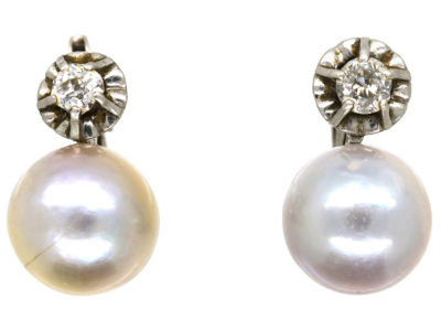18ct White Gold, Pearl & Diamond Earrings