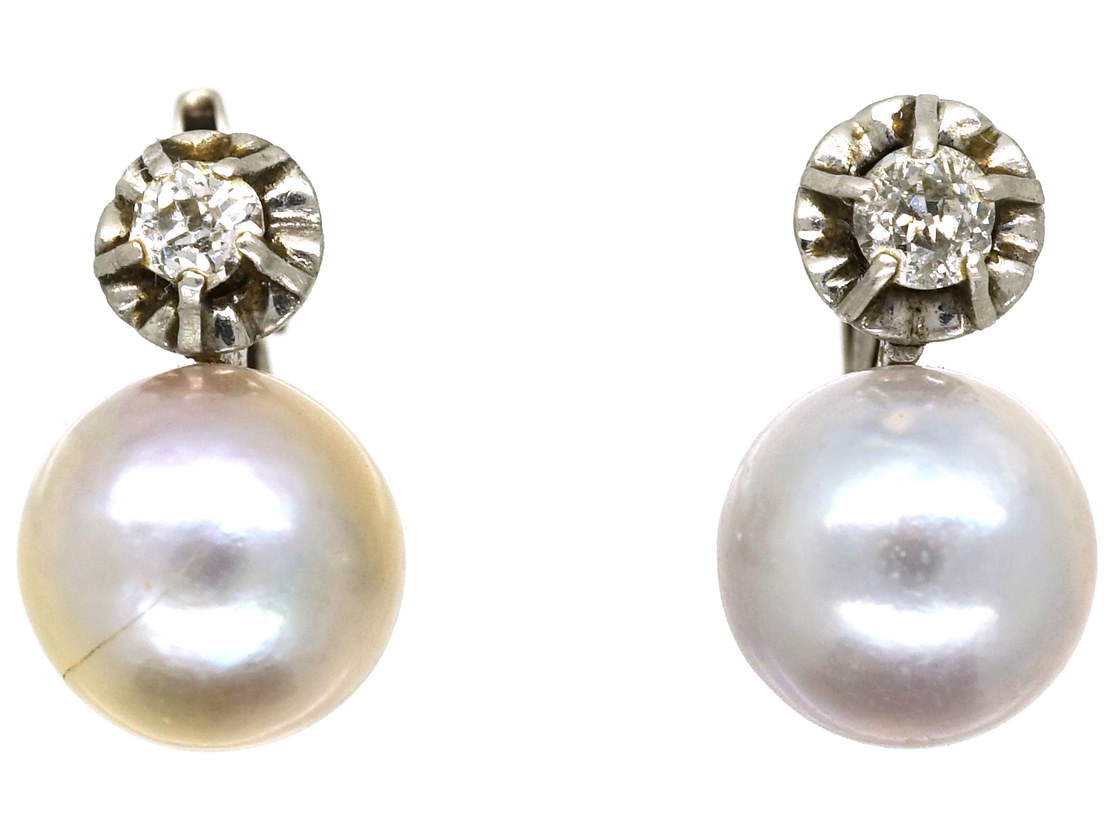 18ct White Gold, Pearl & Diamond Earrings (811K) | The Antique ...