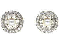 Edwardian Platinum, Pearl & Diamond Cluster Earrings