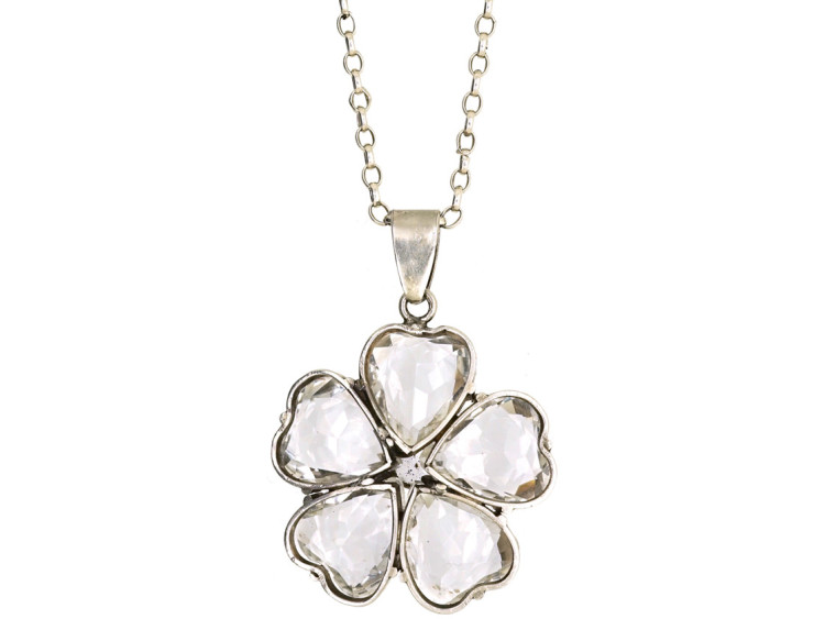 Rock Crystal Pansy Pendant on Silver Chain