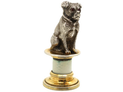 Edwardian Silver & White Enamel Pug Seal by Asprey