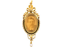 Victorian 18ct Gold, natural Split Pearl & Enamel Miniature Pendant