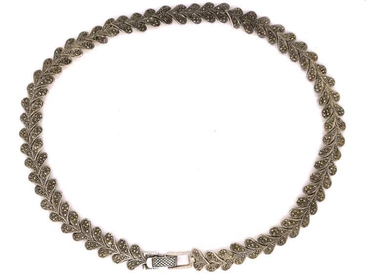 Silver & Marcasite Leaf Necklace