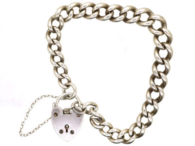 Silver Curb Bracelet With Heart Padlock