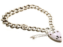 Silver Curb Bracelet With Heart Padlock