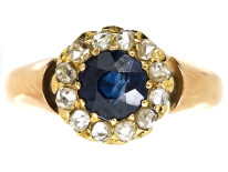 Edwardian 15ct Gold, Sapphire & Rose Diamond Cluster Ring