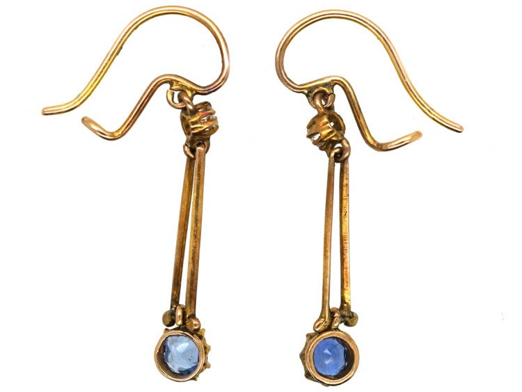 Edwardian 15ct Gold, Sapphire & Diamond Drop Earrings