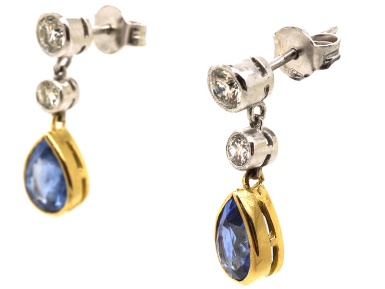 18ct White & Yellow Gold, Sapphire & Diamond Drop Earrings