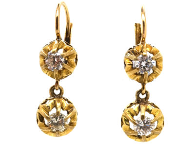 18ct Gold Two Stone Diamond Drop Diamond Earrings