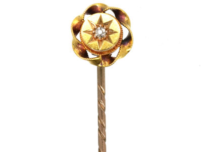 Victorian 15ct Gold &Diamond Round Tie Pin