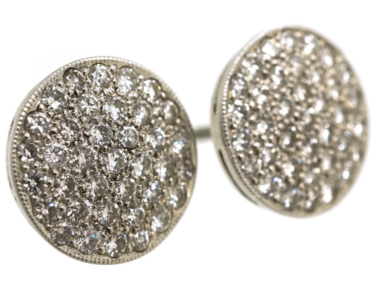 Art Deco Platinum & Diamond Round Earrings