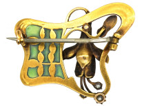 French 18ct Two Colour Gold Art Nouveau Plique-à-Jour & Diamond Fuchsia Brooch