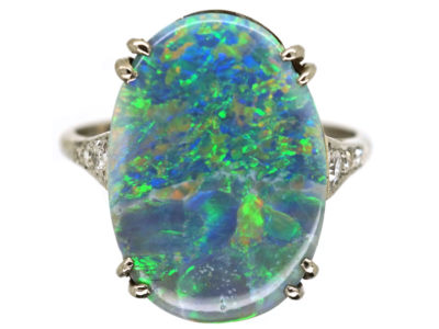 Art Deco 18ct Gold, Platinum, Black Opal & Diamond Ring