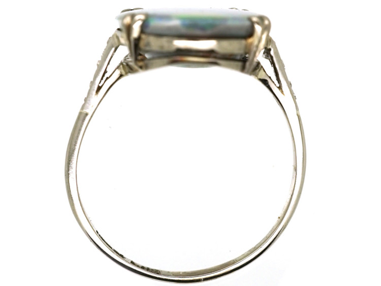 Art Deco 18ct Gold, Platinum, Black Opal & Diamond Ring