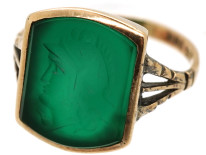 9ct Gold Green Hardstone Intaglio Ring of a Roman Centurion
