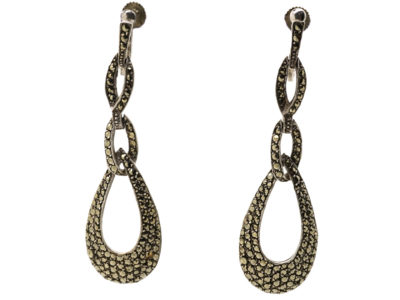 Art Deco Silver & Marcasite Triple Hoop Earrings