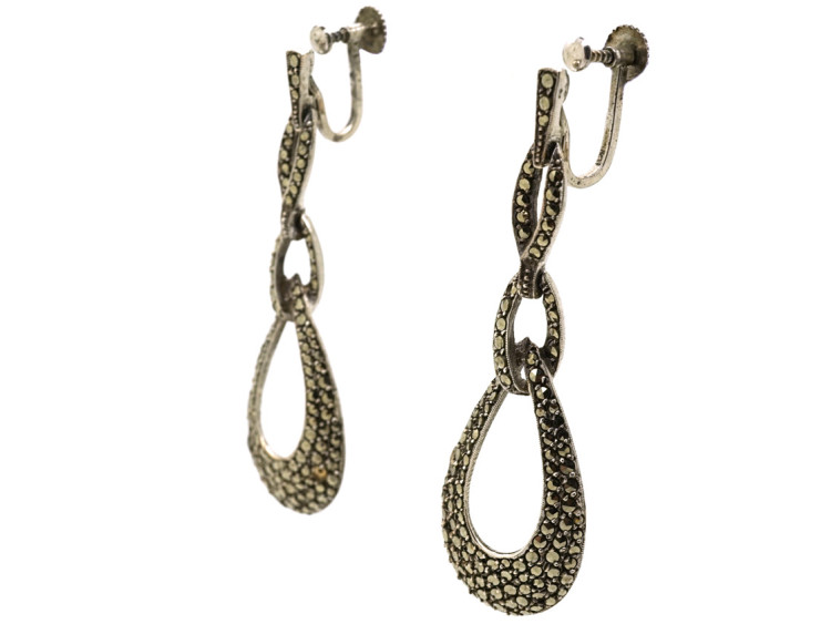 Art Deco Silver & Marcasite Triple Hoop Earrings