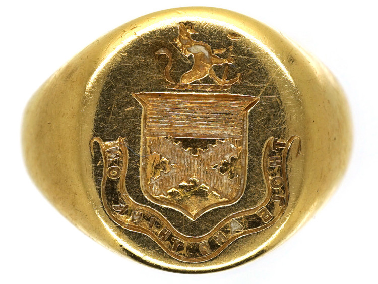 Victorian 18ct Gold Signet Ring With Crest Intaglio