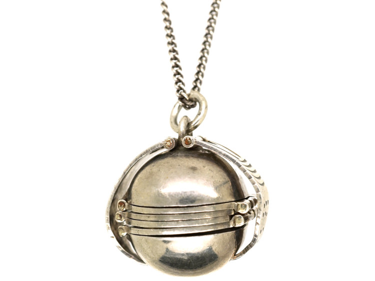 Silver Globe Shaped Four Compartment Locket on Silver Chain