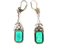 Art Deco Silver & Emerald Paste Drop Earrings