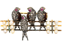 French 18ct Gold Diamond & Ruby Swallows Brooch