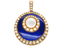 Georgian 15ct Gold, Royal Blue Enamel & Natural Split Pearl Pendant