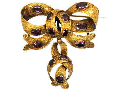 Victorian 15ct Gold & Almandine Garnet Bow Brooch