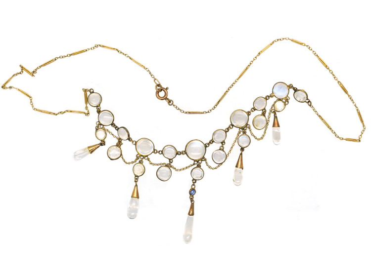Edwardian 15ct Gold, Moonstone & Sapphire Necklace