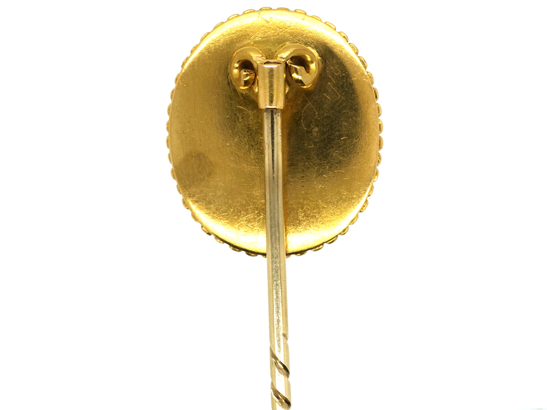 Victorian Reverse Painted & Carved Rock Crystal Tie Pin of a Goldfinch