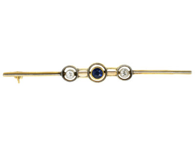 15ct Gold & Platinum, Art Deco Sapphire & Diamond Brooch