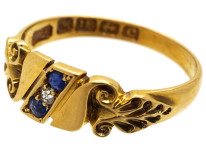Edwardian 18ct Gold, Sapphire & Diamond Diagonal Crossover Design Ring
