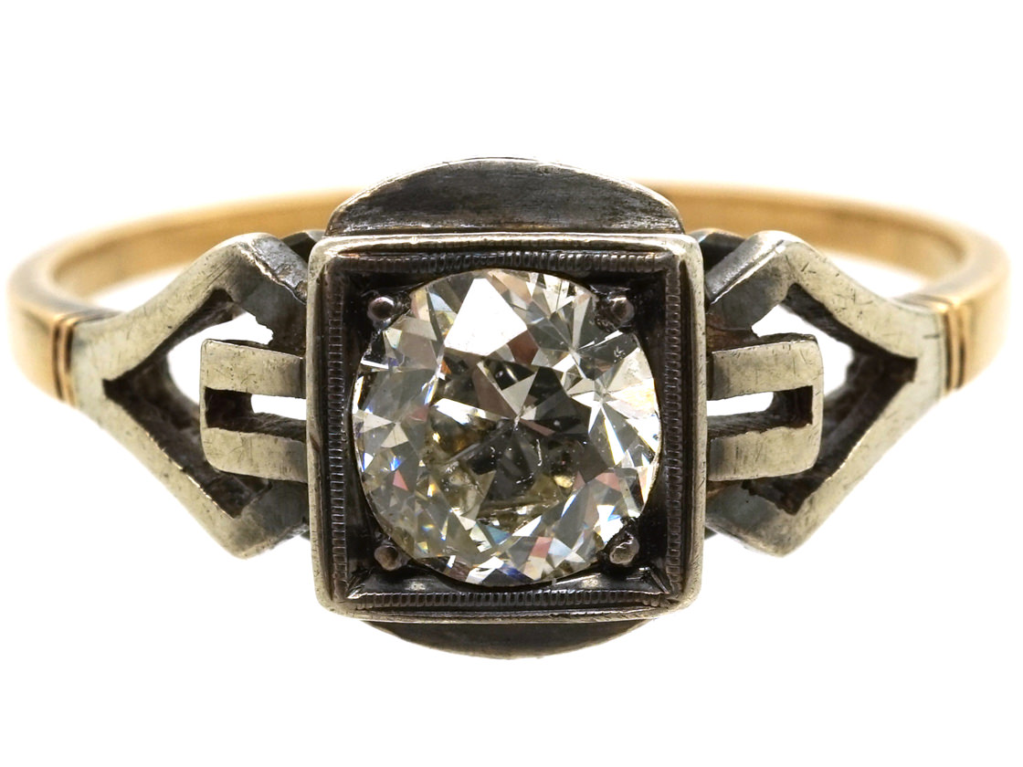 Art Deco 14ct White & Yellow Gold, Diamond Ring With Ornate Shoulders ...