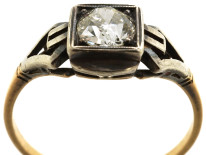 Art Deco 14ct White & Yellow Gold, Diamond Ring With Ornate Shoulders