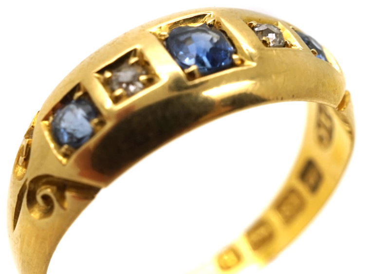 Edwardian 18ct Gold Five Stone Sapphire & Diamond Ring