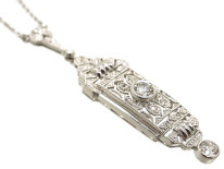 Art Deco 18ct White Gold & Diamond Pendant on Chain