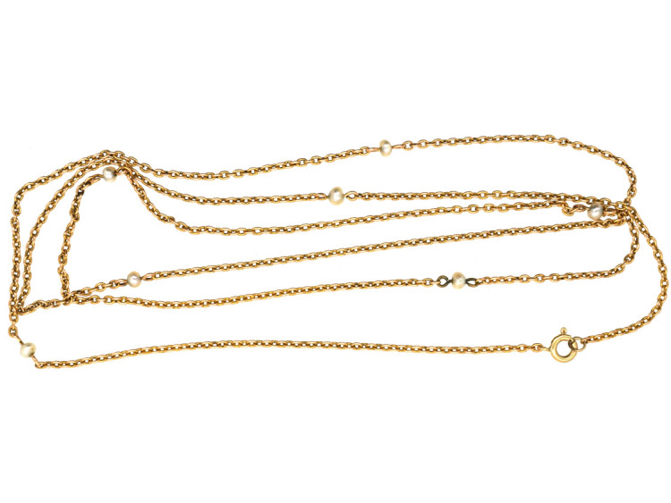 Edwardian 15ct Gold Chain Interspersed With Natural Pearls