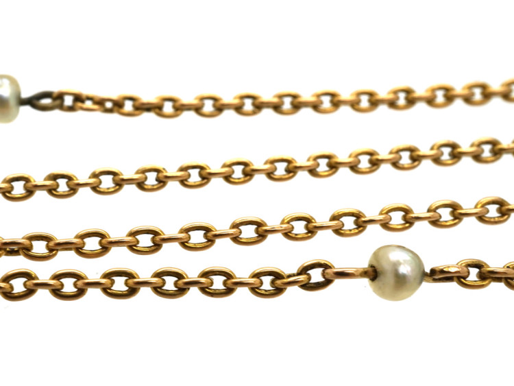 Edwardian 15ct Gold Chain Interspersed With Natural Pearls