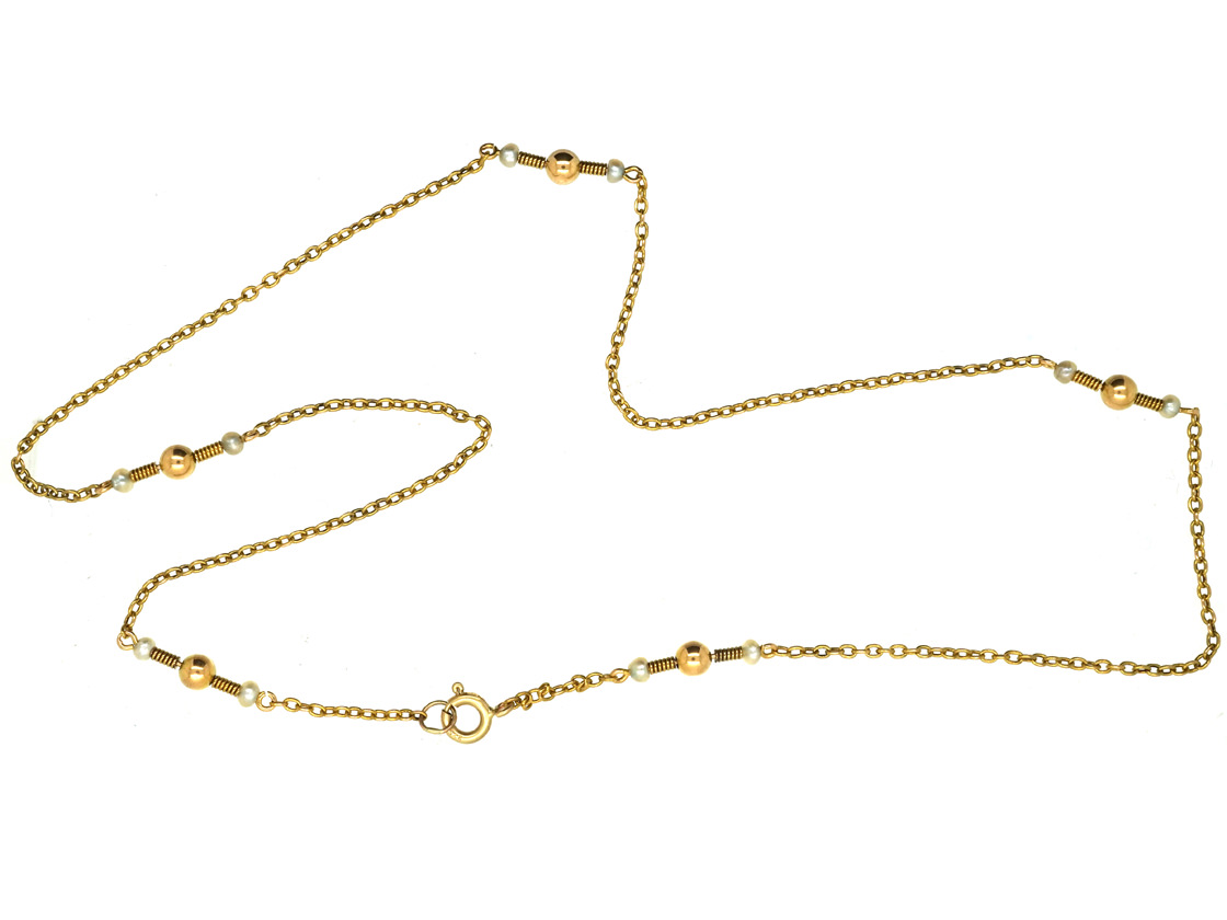 Edwardian 15ct Gold & Pearl Chain (911K) | The Antique Jewellery Company