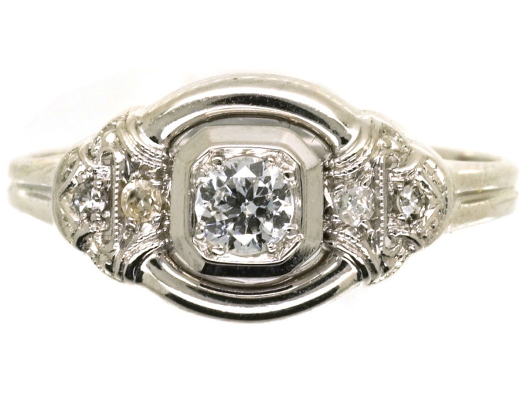 Art Deco 14ct White Gold & Diamond Ring