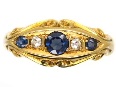 Edwardian 18ct Gold, Three Sapphire & Two Diamond Ring