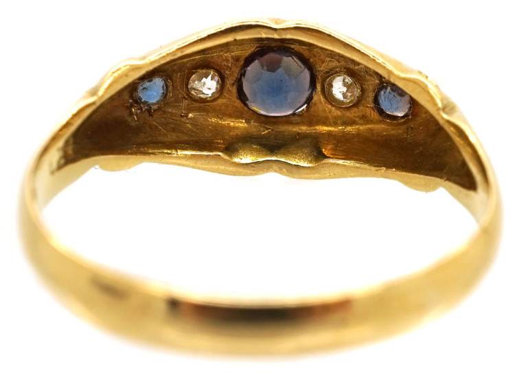 Edwardian 18ct Gold, Three Sapphire & Two Diamond Ring