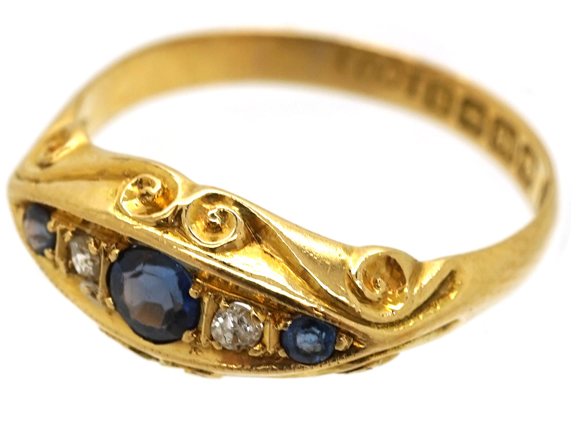 Edwardian 18ct Gold, Three Sapphire & Two Diamond Ring (886K) | The ...