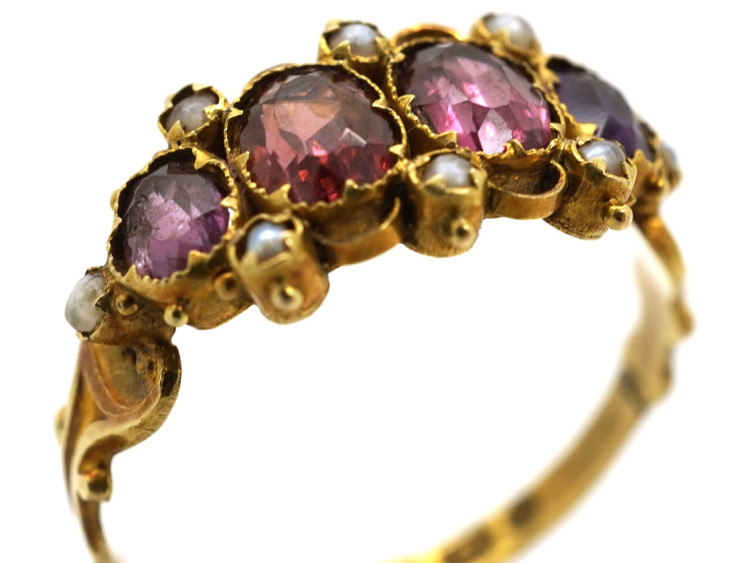 Victorian 12ct Gold, Almandine Garnet & Natural Split Pearl Ring