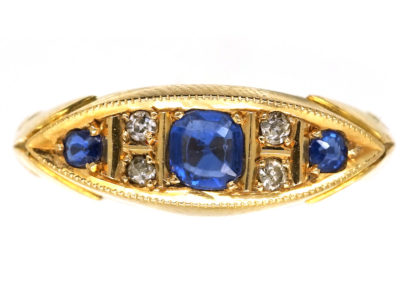 Victorian 18ct Gold, Three Stone Sapphire & Diamond Ring