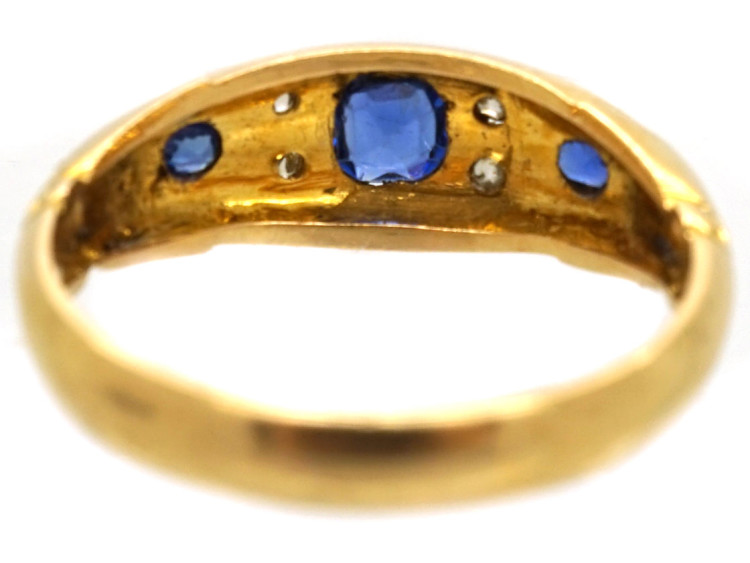 Victorian 18ct Gold, Three Stone Sapphire & Diamond Ring