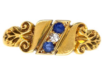 Edwardian 18ct Gold, Sapphire & Diamond Diagonal Crossover Design Ring
